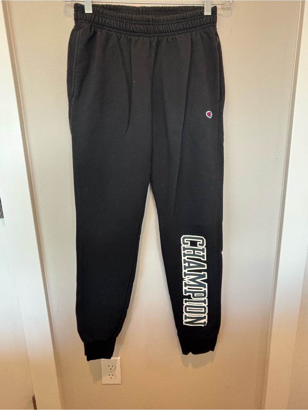 Champion Black Jogger Sweatpants with White Logo Strip